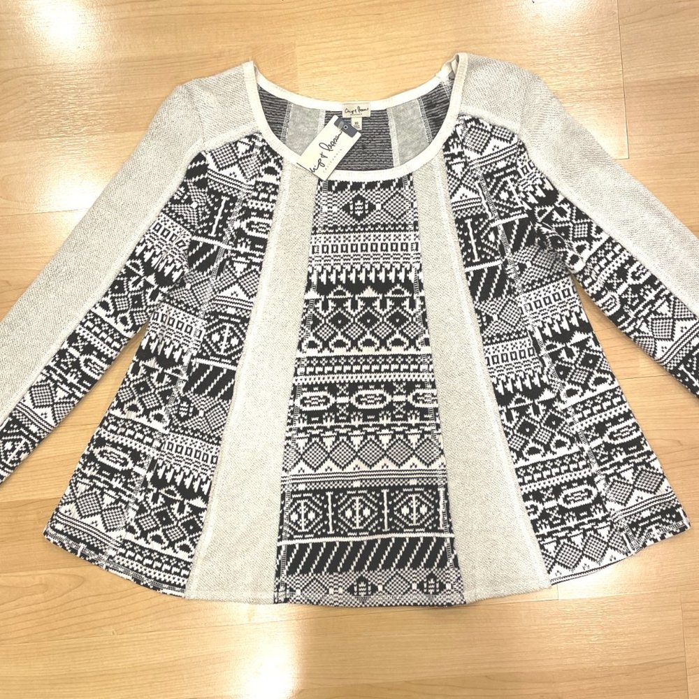 NEW | CHIP & PEPPER beige & black lightweight long sleeve swing top - SZ XS